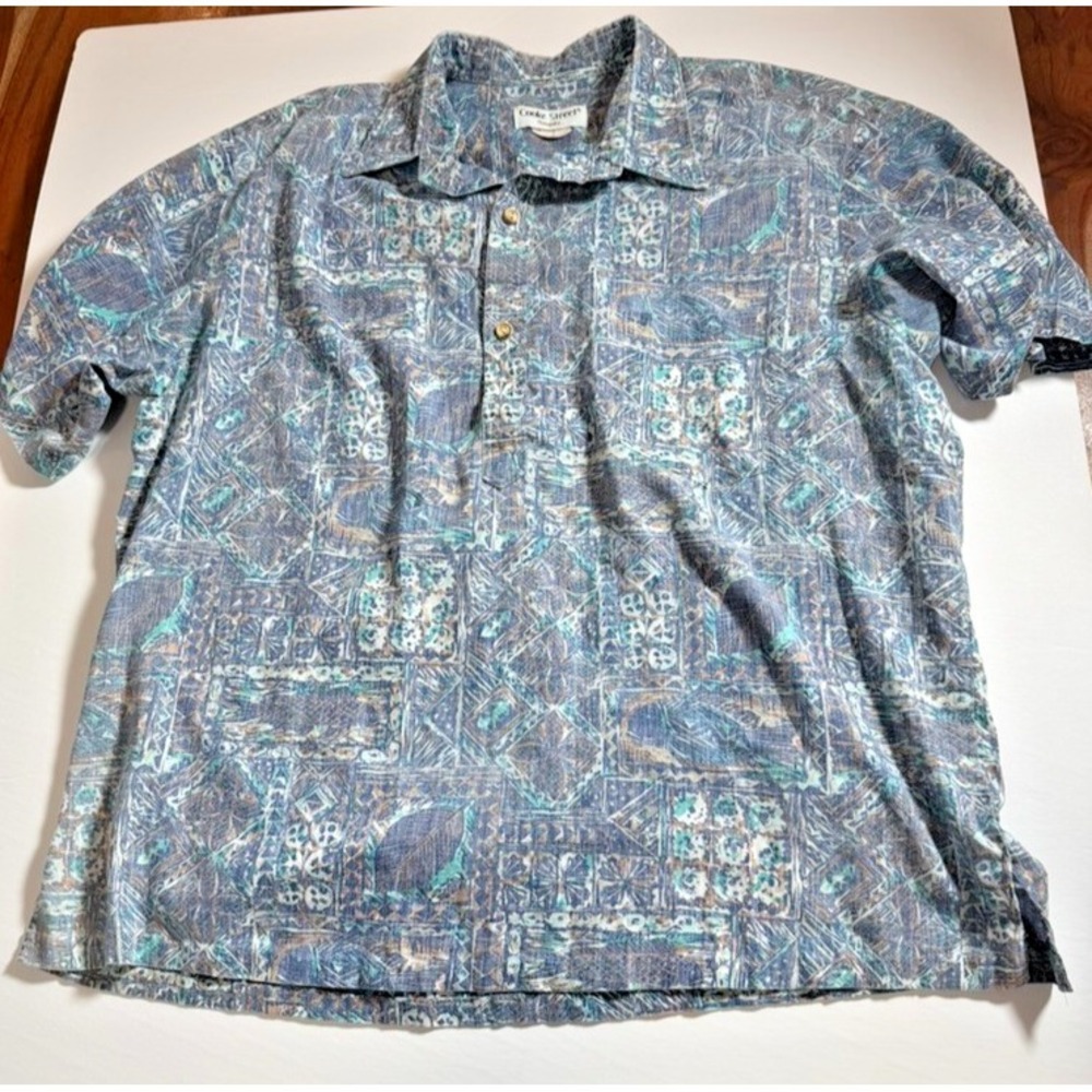 Cooke Street Honolulu Hawaiian Shirt Men Medium Blue Multicolor Geo Print